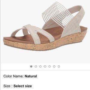 Skechers Luxe Foam Open Toe Sandal Cork Wedge Heel Ankle Strap Toe